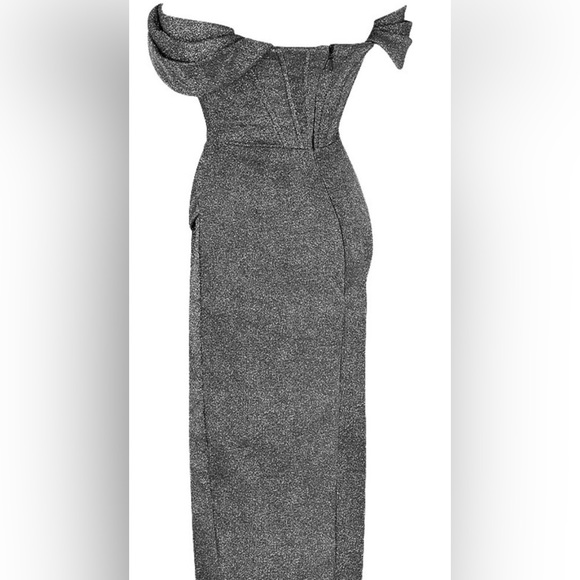 ✨ House of CB Loretta Silver Off-Shoulder Dress – Size 4 - Picture 2 of 3